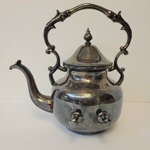 Vintage Silver On Copper Tilting Teapot With Unknown Hallmark